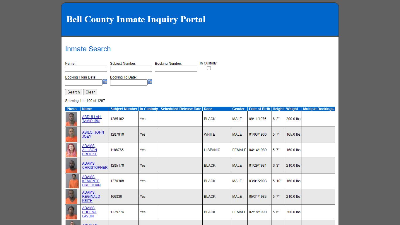 Inmate Search