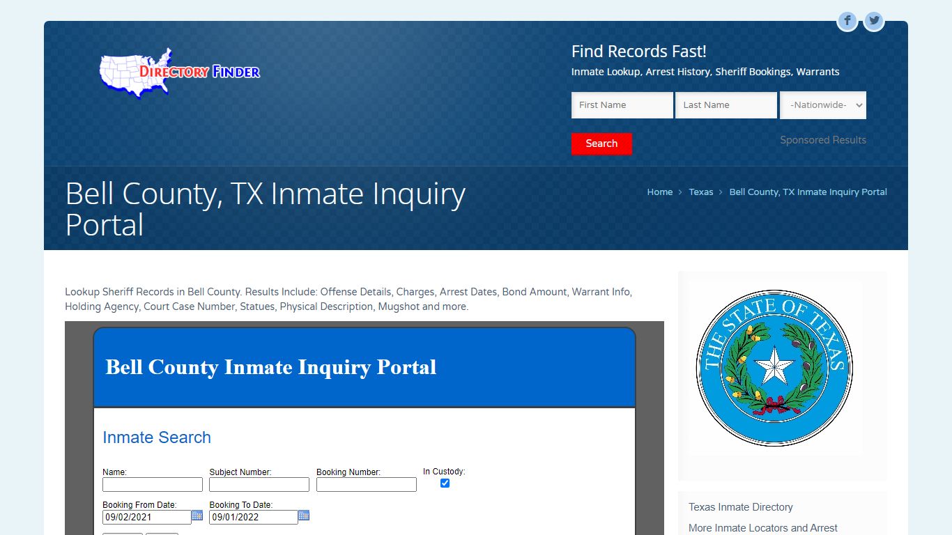 Bell County, TX Inmate Inquiry Portal | People Lookup - USDirectoryFinder